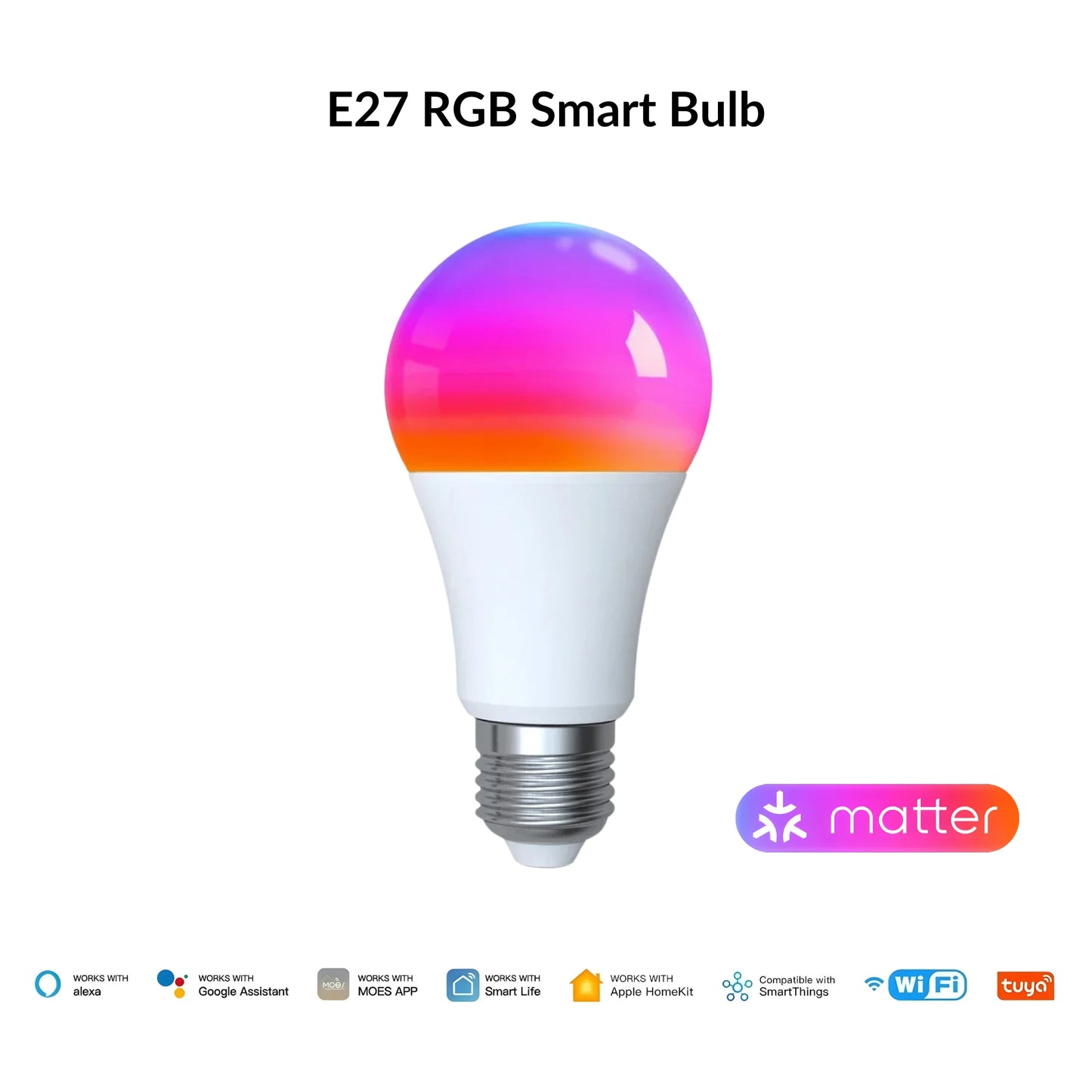 Moes - WiFi Matter E27 RGB Smart Bulb (Google/Amazon Alexa Compatible)