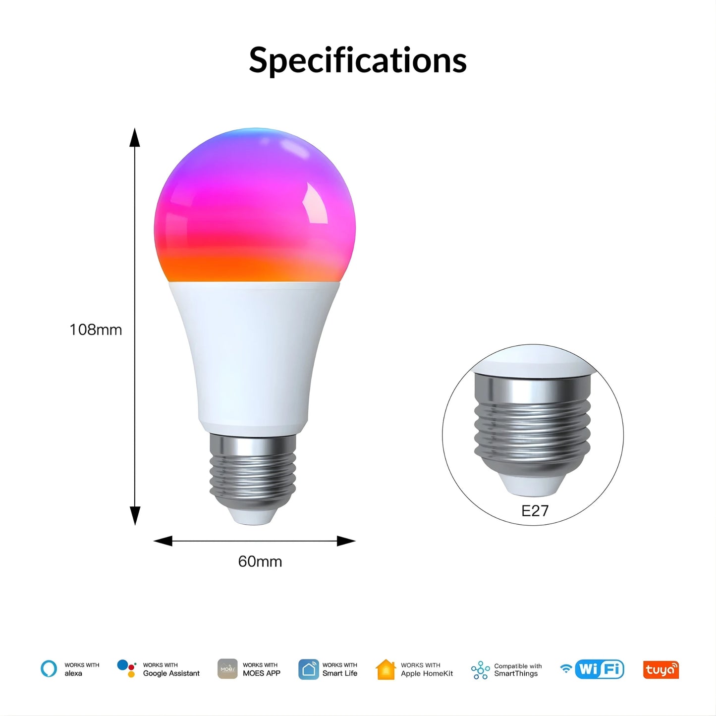 Moes - WiFi Matter E27 RGB Smart Bulb (Google/Amazon Alexa Compatible)