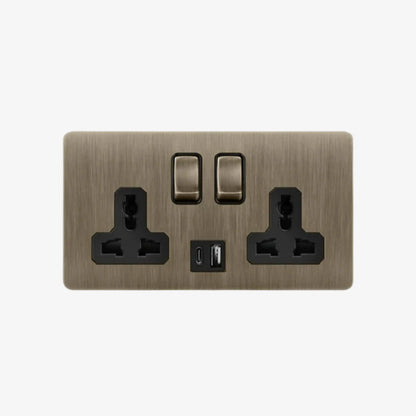 Crescent Two - 2 Gang 2 Universal Socket Wall Switch (+USB / USB-C)