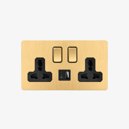 Crescent Two - 2 Gang 2 Universal Socket Wall Switch (+USB / USB-C)