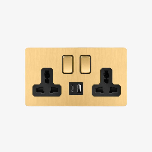 Crescent Two - 2 Gang 2 Universal Socket Wall Switch (+USB / USB-C)