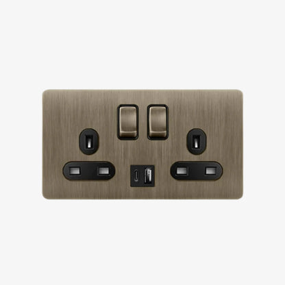Elara Two - 2 Gang 2 UK Socket Wall Switch (+USB / USB-C)