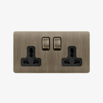 Solene Two - 2 Gang Universal Socket Wall Switch
