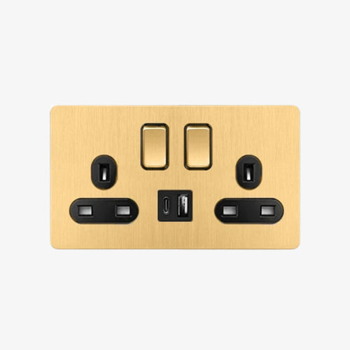 Elara Two - 2 Gang 2 UK Socket Wall Switch (+USB / USB-C)