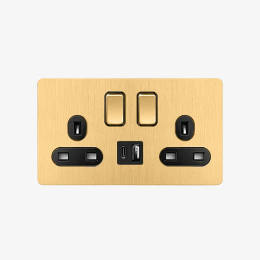 Elara Two - 2 Gang 2 UK Socket Wall Switch (+USB / USB-C)