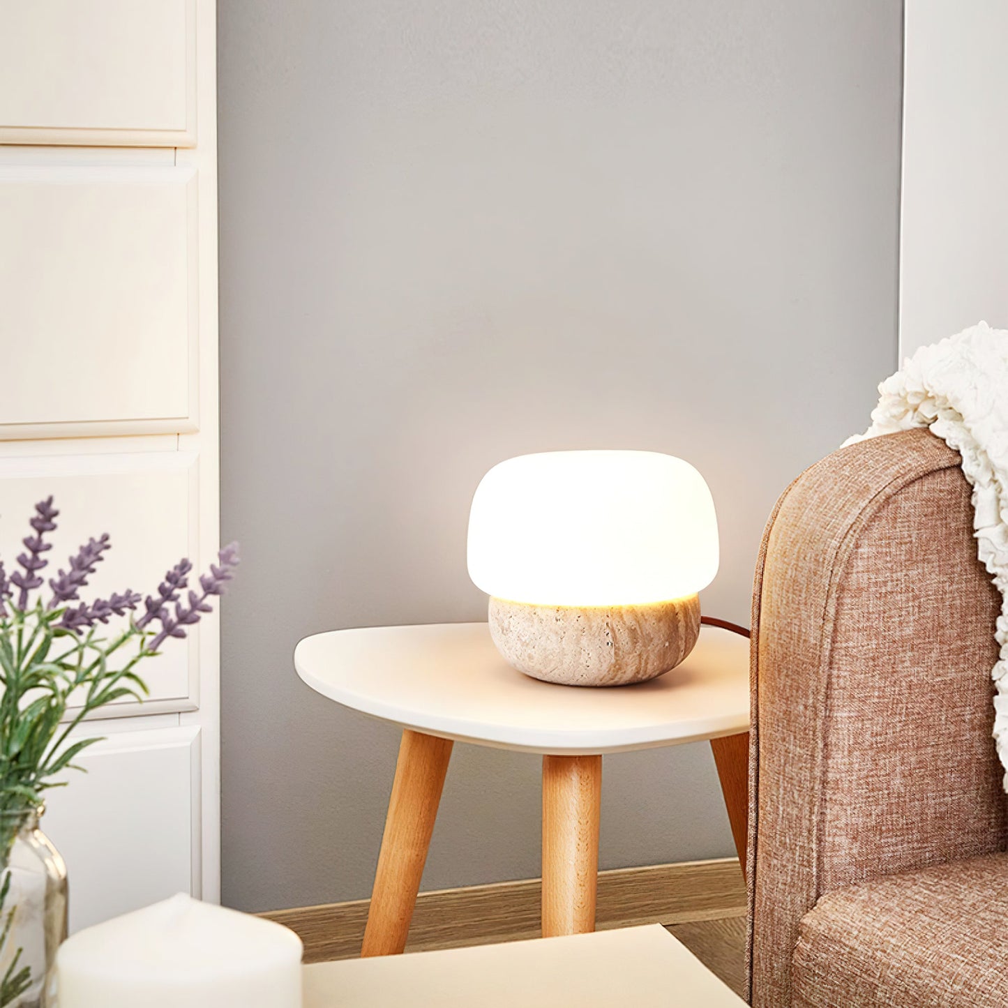 Lyndra - Travertine Stone Table Lamp