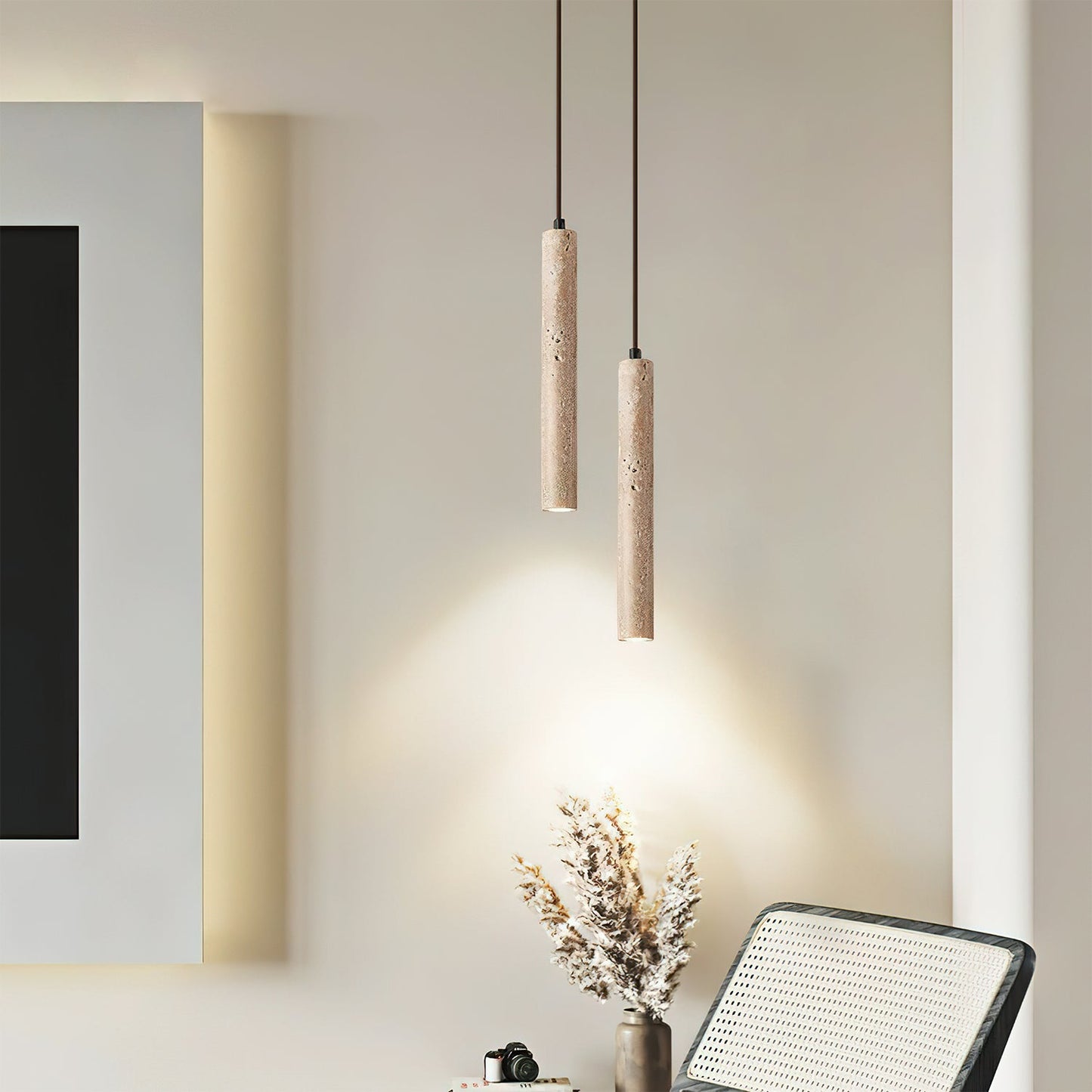 Novira - Cylinder Travertine Stone Pendant Light