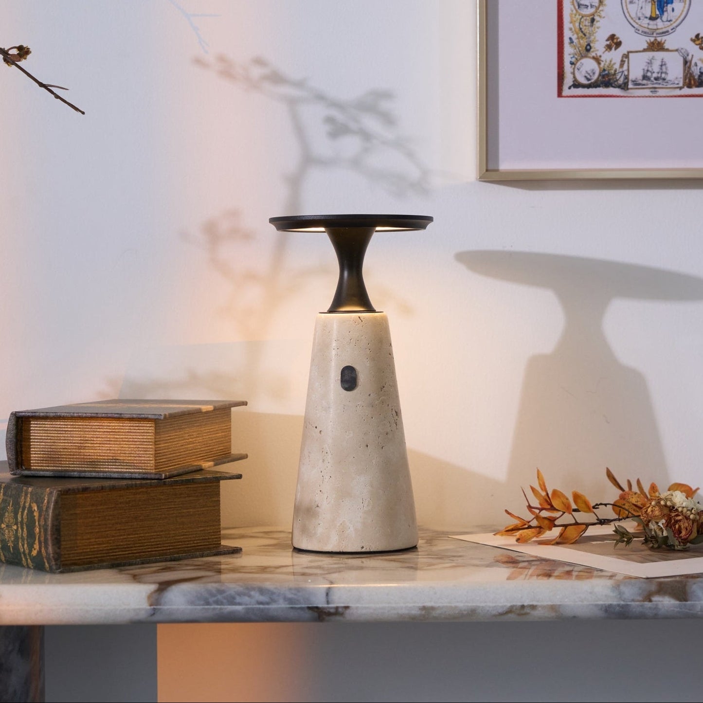 Strava - Travertine Stone Rechargeable Table Lamp