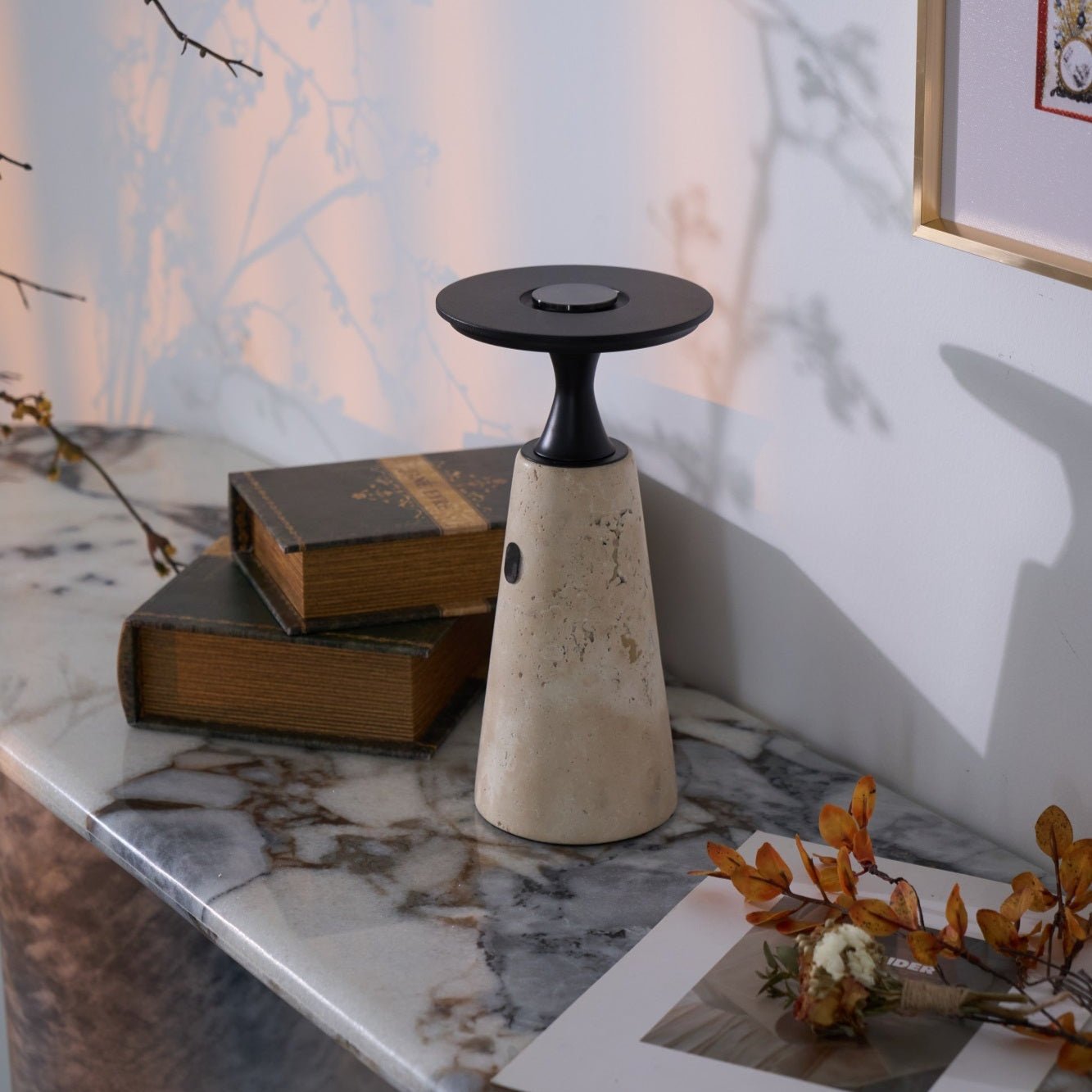 Strava - Travertine Stone Rechargeable Table Lamp